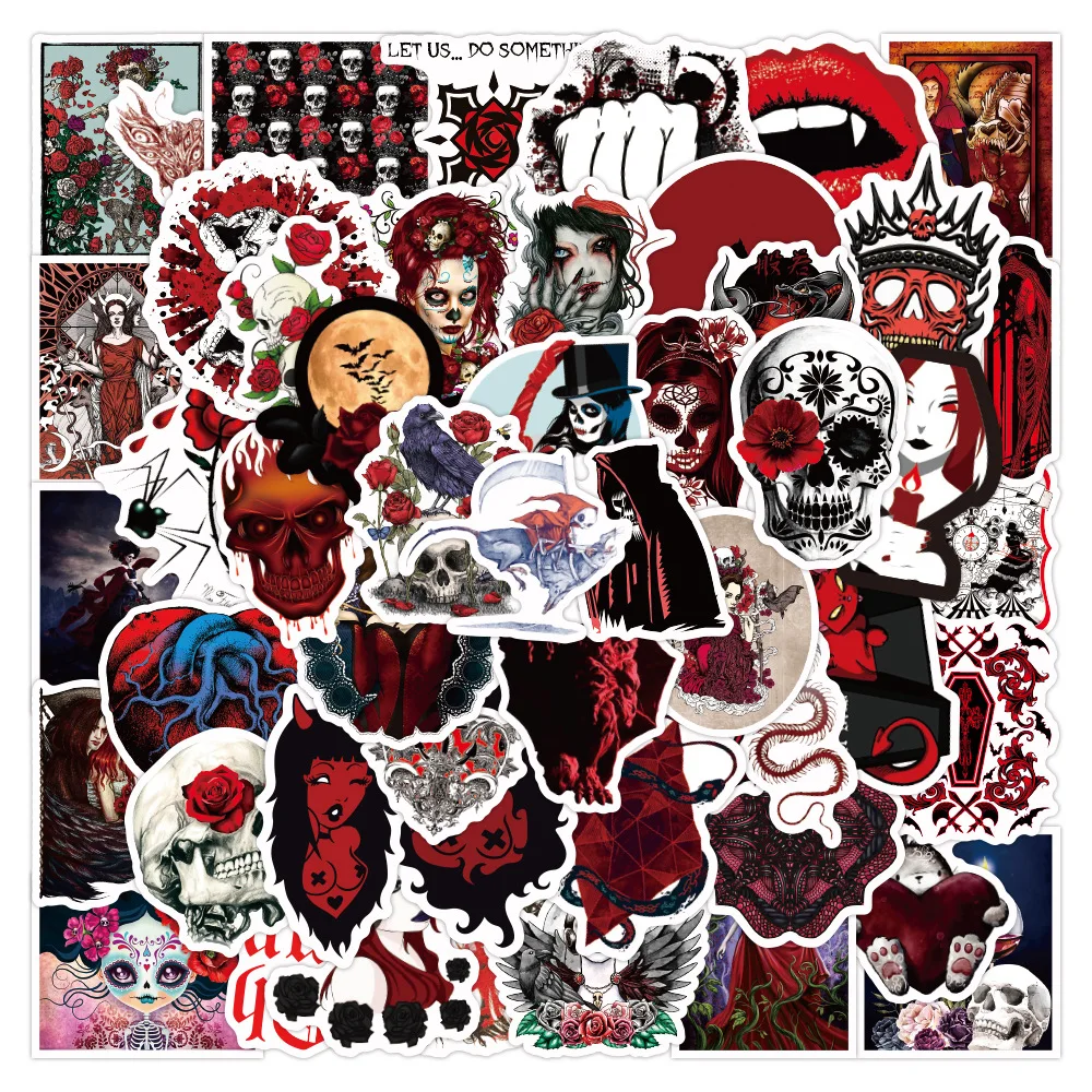 

10/25/50Pcs Gothic Punk Style Dark Red Series Graffiti Sticker Waterproof Trolley Case Notebook Skateboard PVC Sticker Wholesale