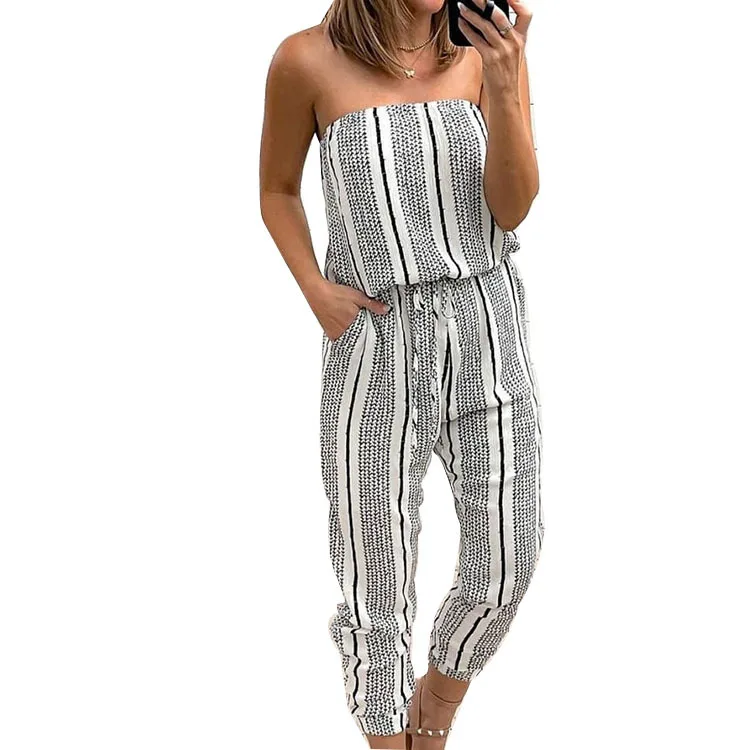 

New Arrival Women's Strap Sleeveless Jumpsuit Polka Loose Geometric Romper Ladies Casual Slim Playsuit Holiday Party Wear Summer