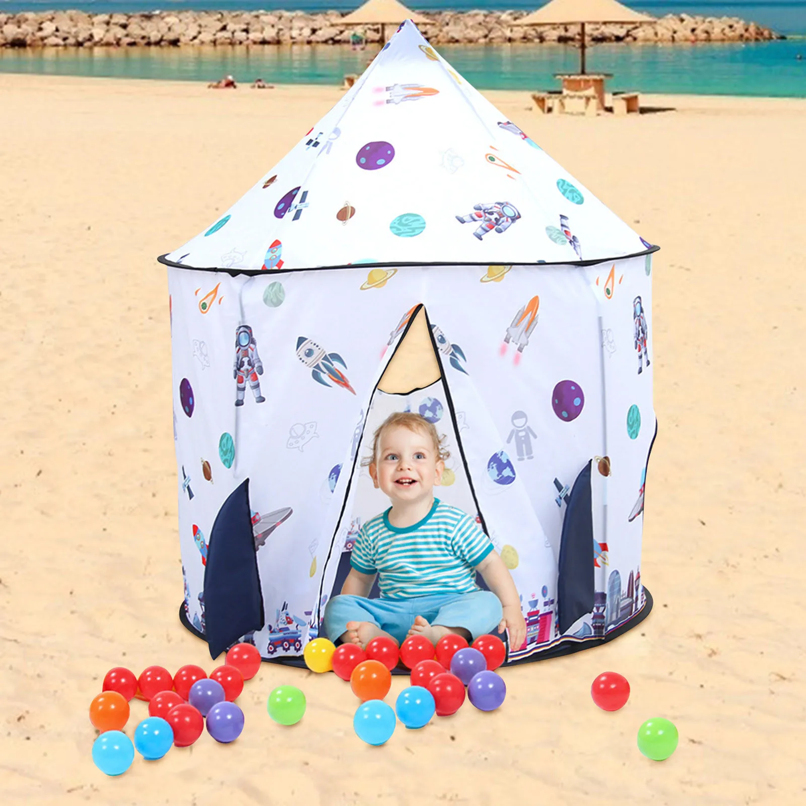 

2021 NEW 123CM Kids Play Tent Ball Pool Tent Boy Girl Rocket Portable Indoor Outdoor Baby Play Tents House Hut For Kids Toys FE