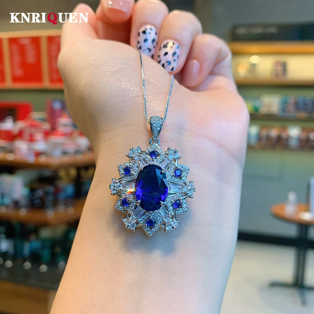 

Vintage 10*14mm Ruby Emerald Sapphire Pendant Necklace for Women Lab Diamond Gemstone Wedding Party Fine Jewelry Statement Gift