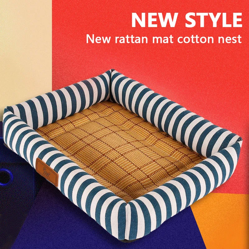 

ALL Seasons Dog Bed Cushion for Large Dog Linen Cloth Puppy Breathable and Waterproof Dog House for Cat Pad Pet Rattan Mat Nest