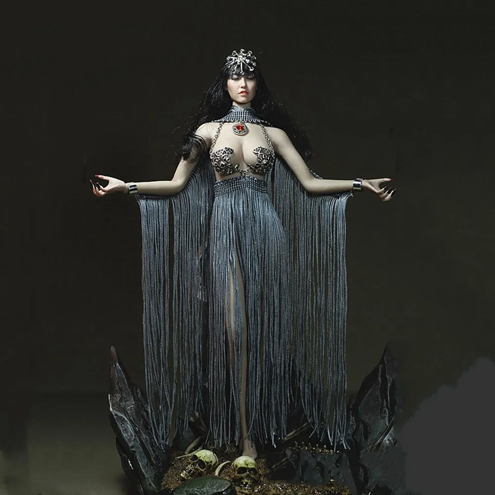

1/6 Metal Big Chest Bra&Fringed Skirt Gemstone Shawl Clothing for 12" Phicen Tbleague JIAOUL Action Figure Goddess of the earth
