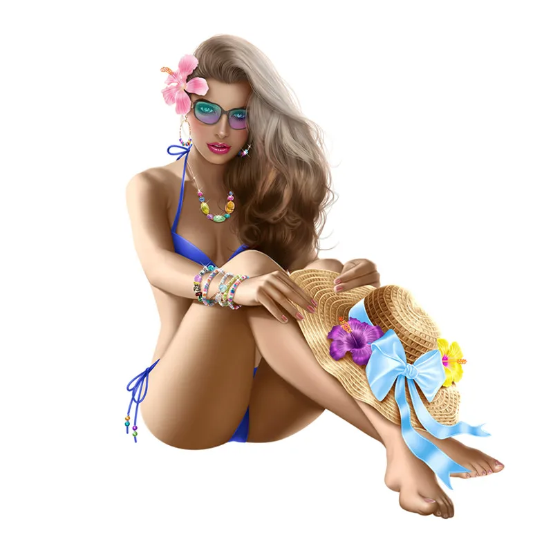 

Hot Anime Sexy Beauty Girl with Bikini and Long Hair Interesting Car Stickers Styling Removable Decal Waterproof KK15*12cm