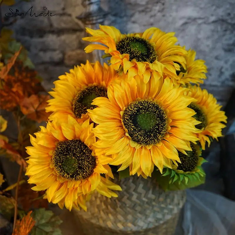 SunMade 7-Heads Luxury Large Sunflower Bouquet Artificial Flowers Fall Decor Flower Pots Decorative Living Room Decoration | Дом и сад