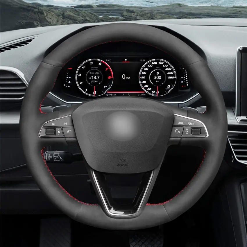Style-03 MEWANT черный чехол на руль из натуральной кожи и замши для Seat Leon 5F Mk3 2013- Ibiza 6J Tarraco Arona Ateca Alhambra - Название цвета: Style-03