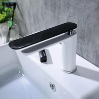 soild brass black white basin faucet simple bathroom single hole deck mounted long handle water tap hot and cold water mixer