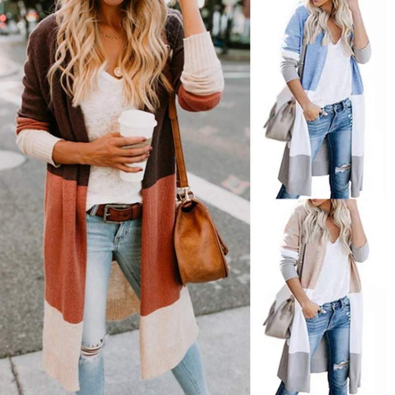 

New Coat Women Ladies Winter Solid V-Neck Cardigan Long Sleeve Coat Patchwork Comfortable Outerwear Chaquetas Mujer 2021