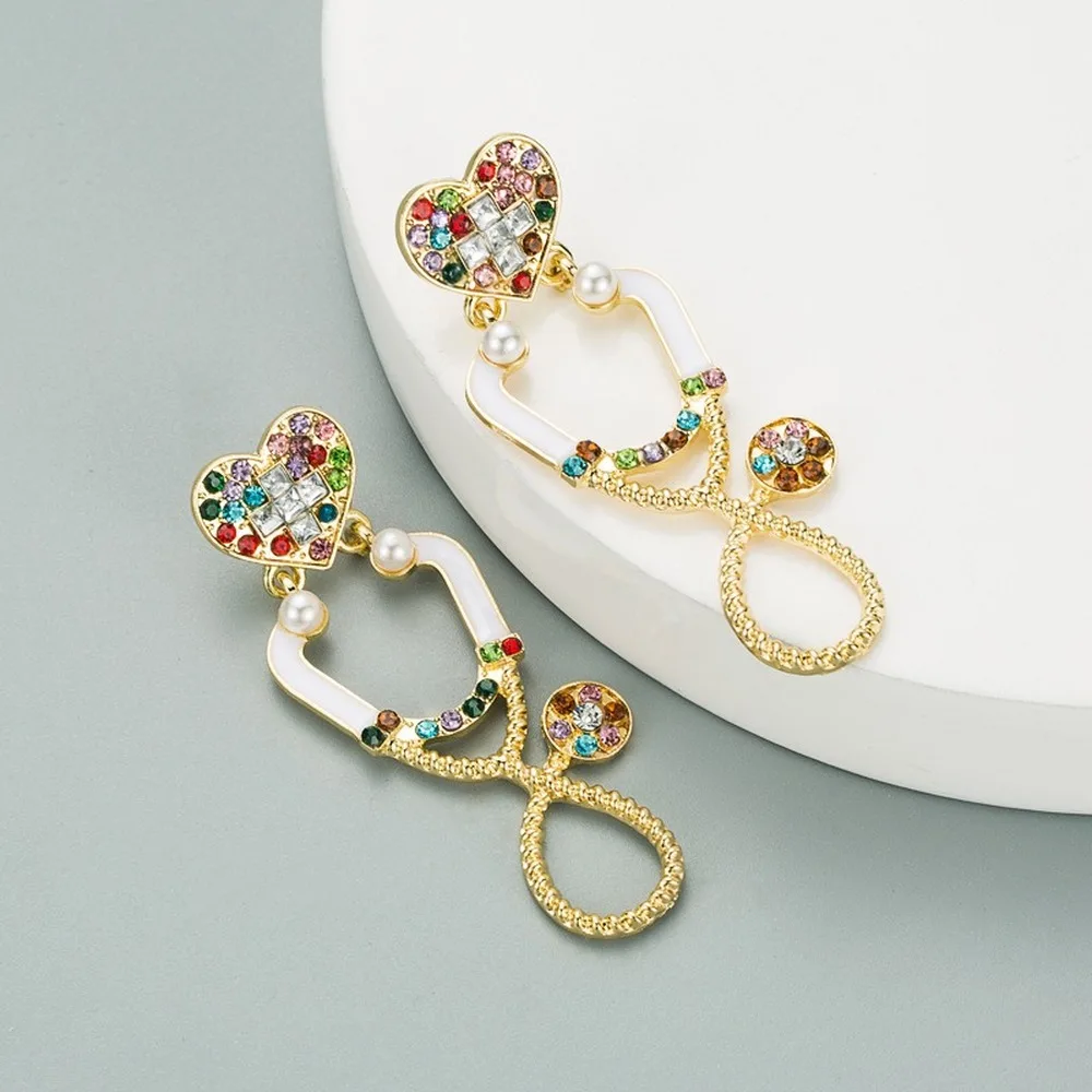 

2021 New Arrival Alloy Dripping Oil Creative Funny Fun Stethoscope Female Online Influencer Earrings Wholesale