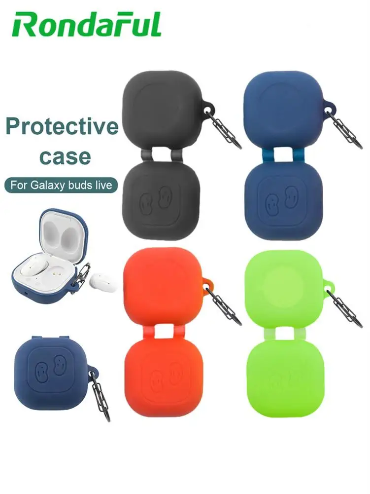 

Bluetooth Headset Silicone Protective Case with Carabiner Drop-proof Waterproof Earphone Protector for Samsung Galaxy Buds Live