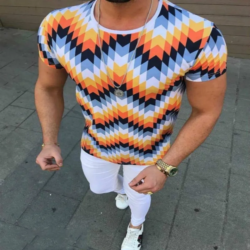 

2021 Venta caliente Camiseta de manga corta floral para hombre Casual Slim Street Wear Old Style Summer