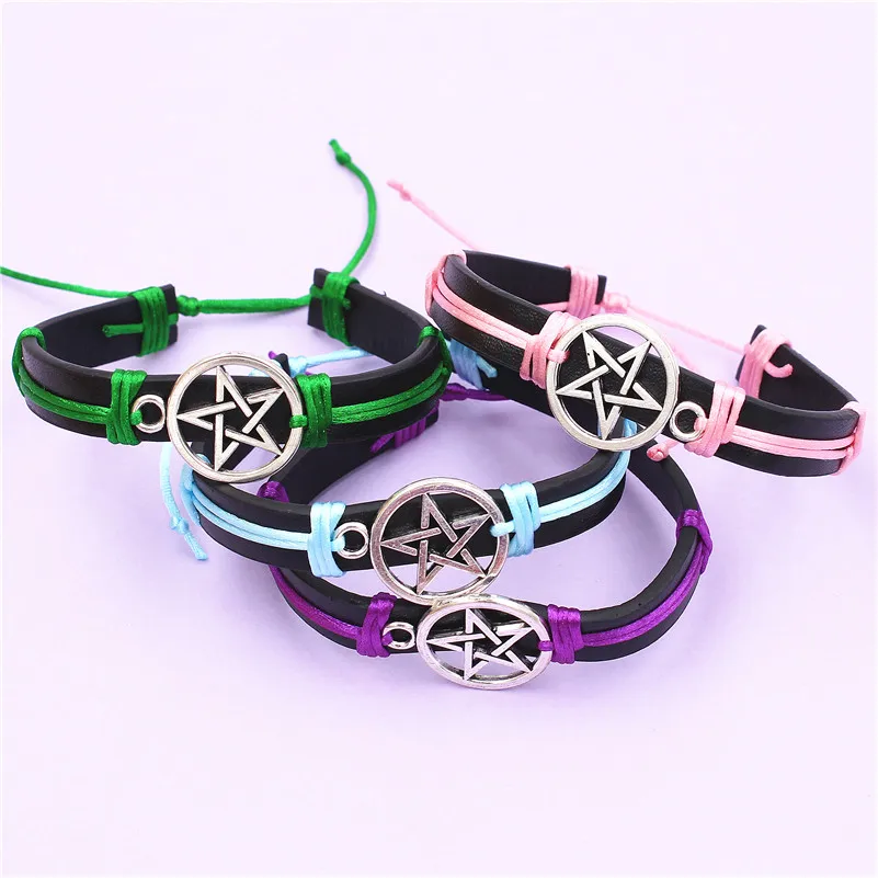 Мужской и женский кожаный браслет DGW плетеный серебристого цвета с пятиконечной