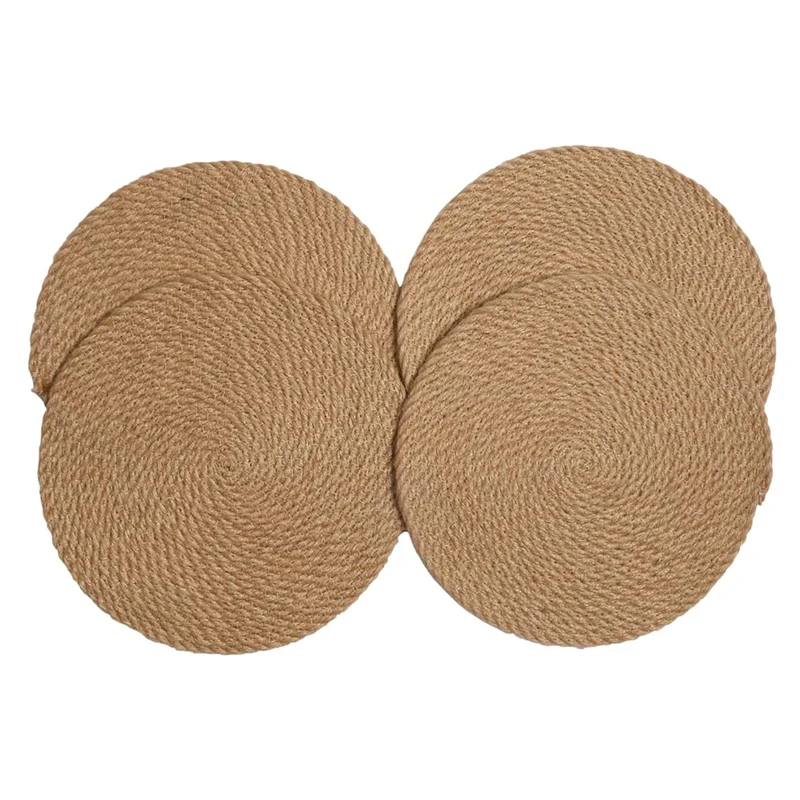 

Round Braided Placemats Set of 6 Natural Jute Handmade 11.8 Inch Heat Resistant Thick Hot Pads Mats