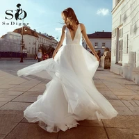 sodigne simple a line wedding dresses lace v neck tulle bridal dress boho robe de mariee wedding gowns custom made