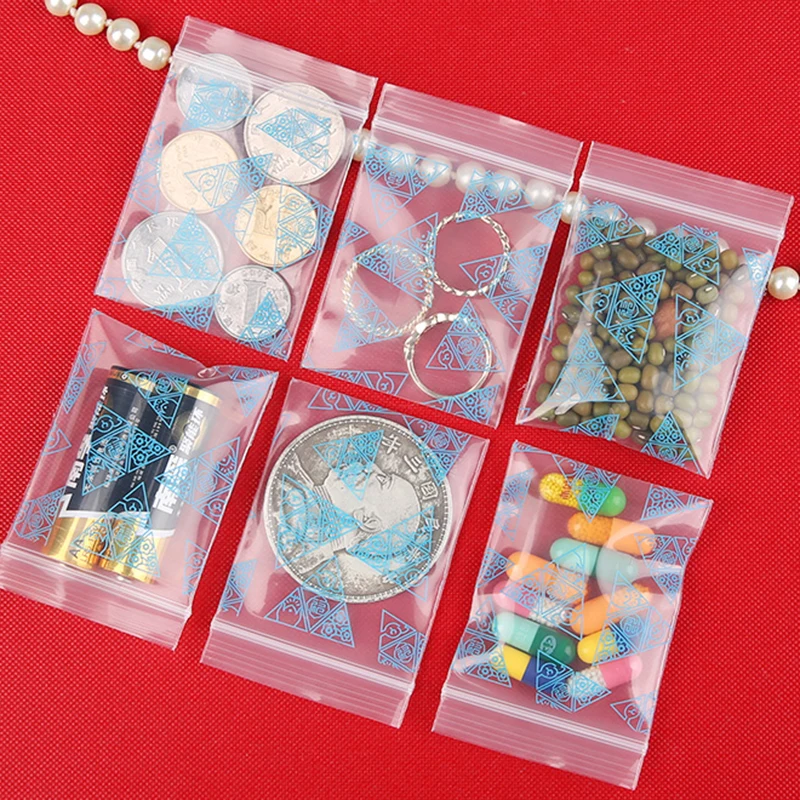 

HARDIRON Printing Small Triangle Pattern Zipper Plastic Package Bag PE Thick Self-sealing Mini Poket Blue White Storge Pouch