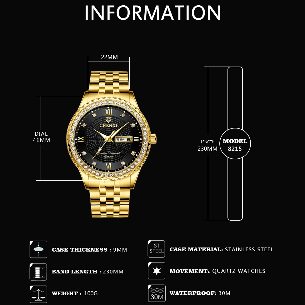 

CHENXI Golden Quartz Watch Men Top Luxury Wristwatch Waterproof Golden Male Wrist Watch Man Full Steel Clock relogio masculino