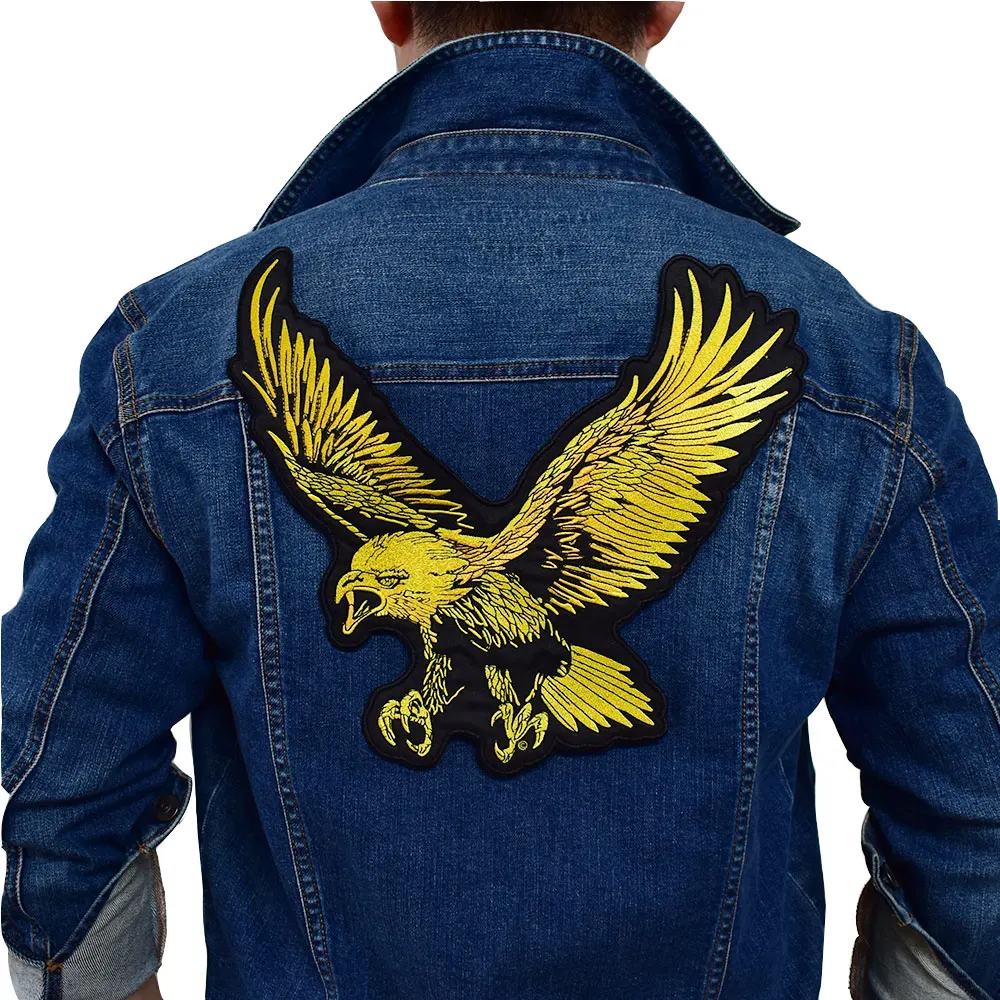 

Gold Big Eagle Embroidered Patch Applique Iron On Sewing Label punk biker Patches Clothes Stickers Apparel Accessories Badge