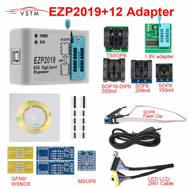 Новейший высокоскоростной USB программатор SPI EZP2019 2019 + 12 адаптеров Поддержка 24 25 93