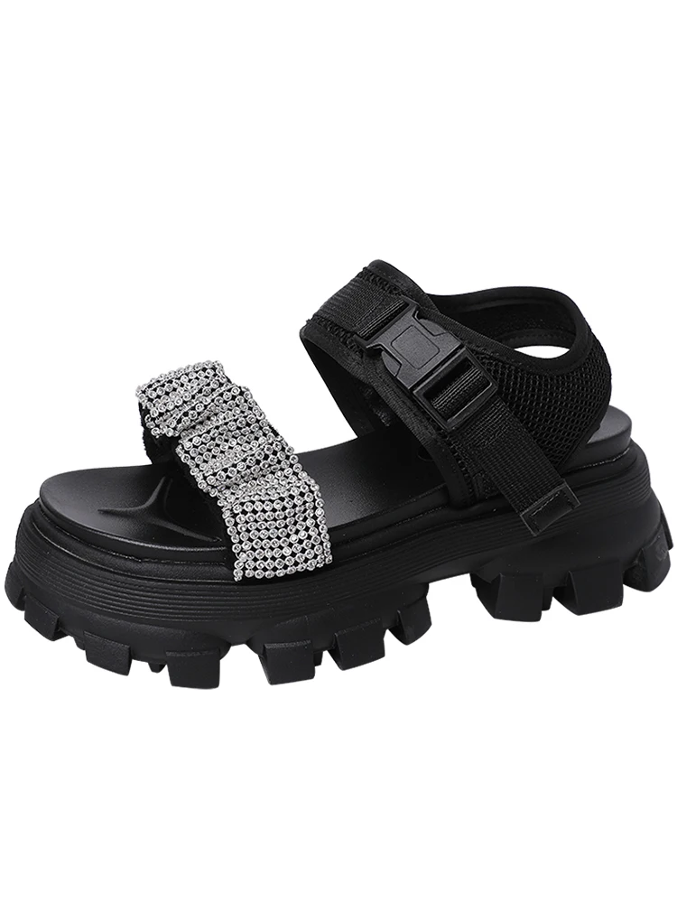 

Rhinestone Gladiator Sandals Crystal Jewel Diamond Pumps Strap Up Luxury Bridal Low Heel High Quality Chunky Bling Shoes Women