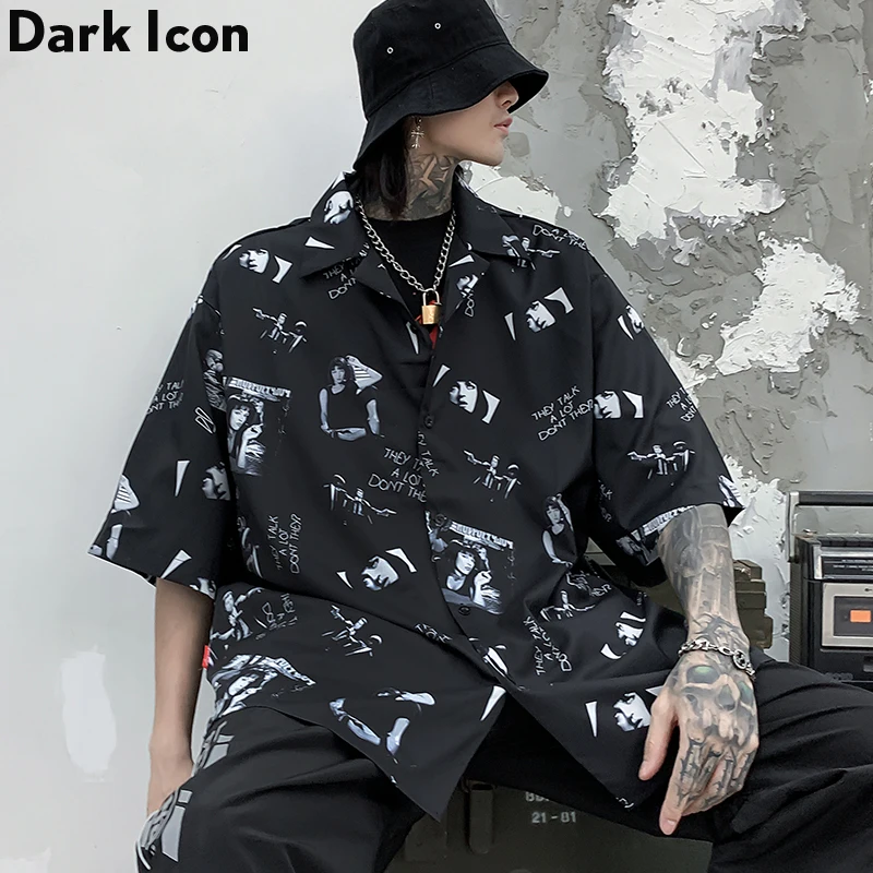 Мужская Повседневная рубашка Dark Icon уличная одежда в стиле Харадзюку с короткими