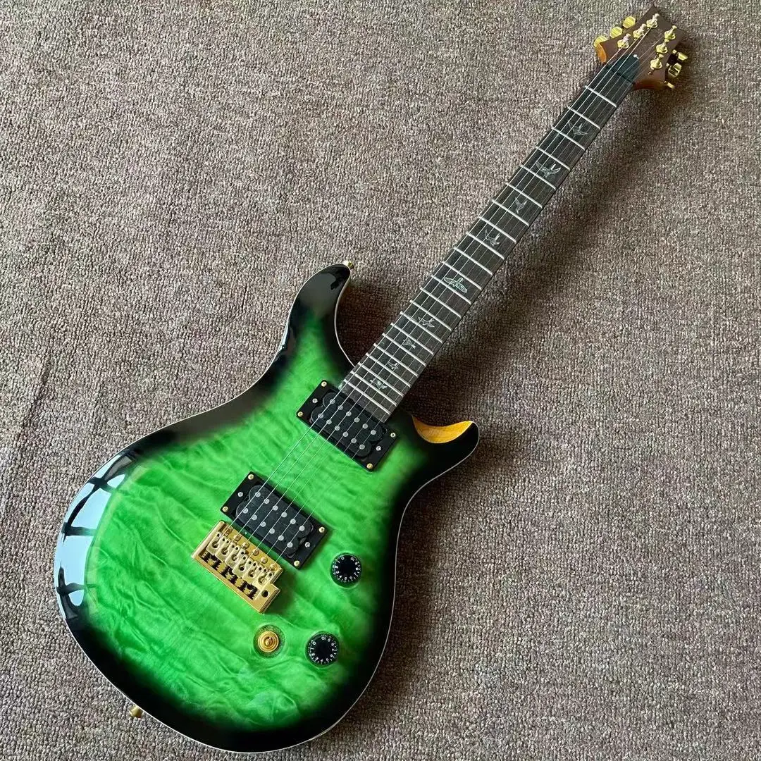 

In Stock.Electric Guitar.high quality pickups.Green color Flame maple top gitaar.Handmade 6 stings guitarra,