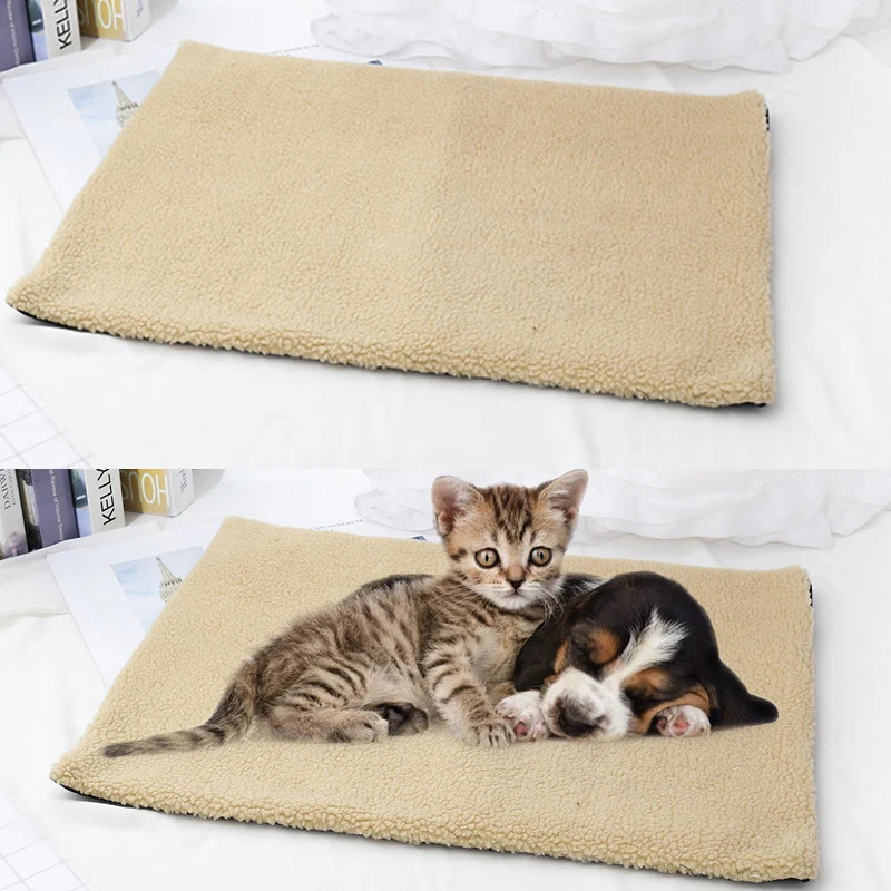 

60*45cm beige pet mat for autumn and winter warm lamb wool warm square mat self-heating mat easy to clean dog accessories