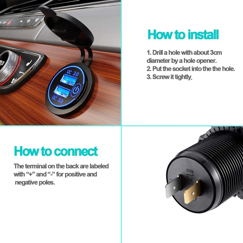 Quick Charge 3.0 Dual USB Car Charger 12V 36W Fast with Switch for Boat Motorcycle Truck Golf Cart | Автомобили и мотоциклы
