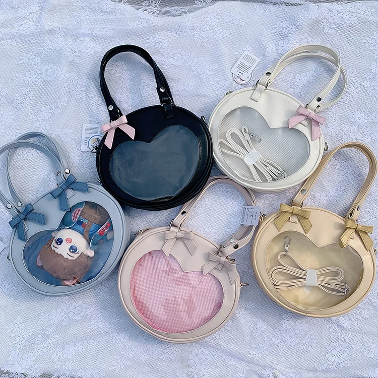 

Сумка-мессенджер с милым бантом и круглым рисунком куклы, Милая Сумочка на плечо из искусственной кожи, прозрачная сумка в стиле "Лолита" для...