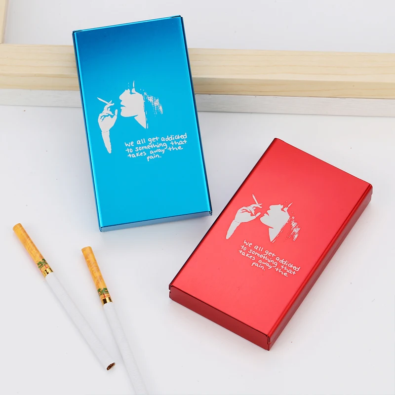 Women's Slim Cigarette Case Box Ultra Thin Sliding Birthday Gift Girlfriend Personalized Custom Made Laser Engraving Gold Blue