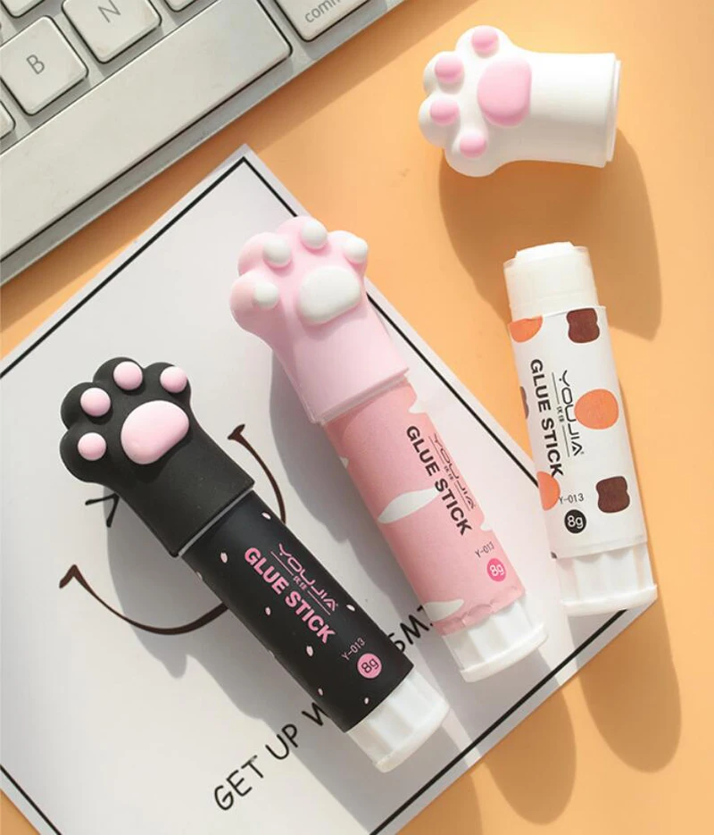 Клей карандаш с когтями симпатичного кота однотонный для школьников мультяшных