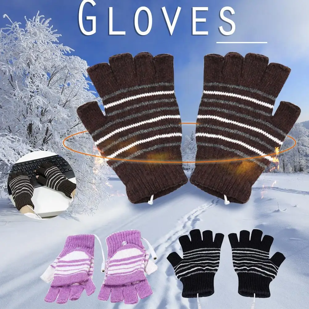 

USB Warmth Electric Heated Gloves Winter Warm Thermal Cycling Skiing Glove Heating Gloves Office Half Finger Flexible Work Glove