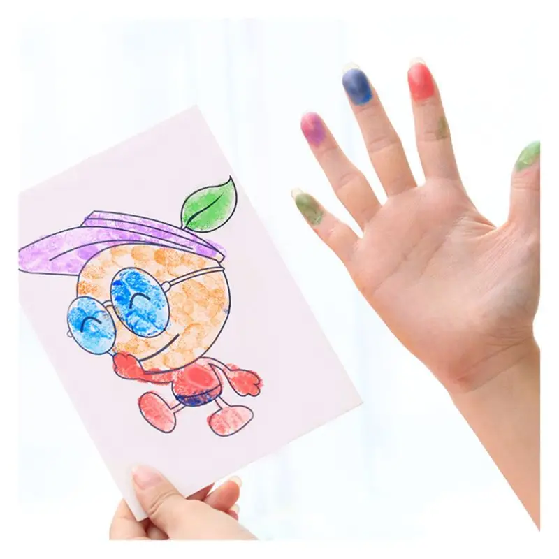 

J2FF 8PCS/set Finger Painting Card 6 Colors Ink Pad Stamp Cartoon Animals DIY Craft Learning Education Drawing Toys For Children
