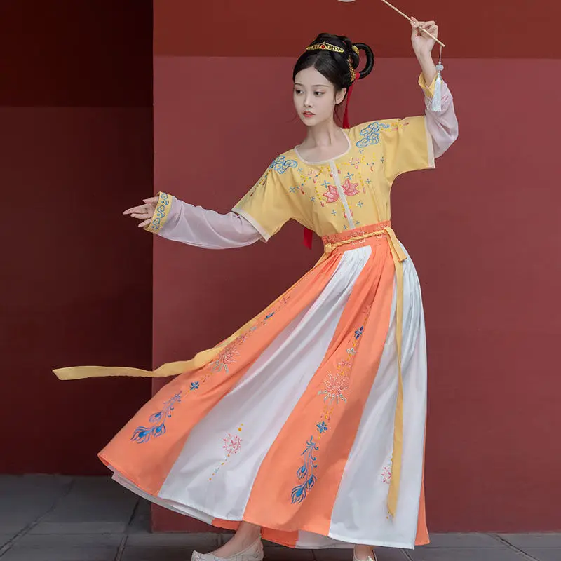 Китайский стиль, женские восточные винтажные костюмы Hanfu, Цветочная вышивка, сказочные платья, традиционная древняя принцесса, повседневны... от AliExpress RU&CIS NEW