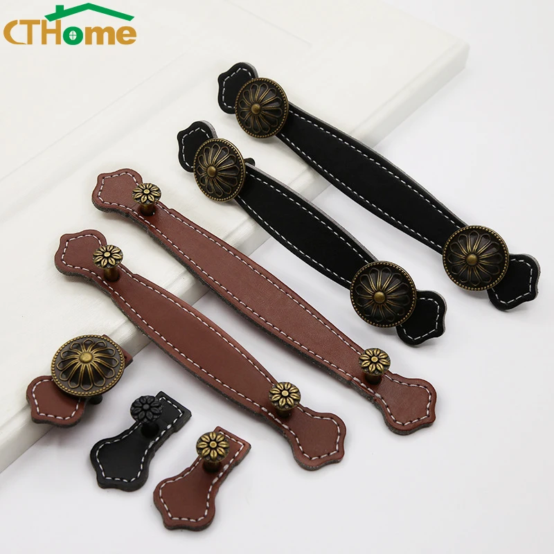 Шкафчики и ручки для шкафа современные кожаные аксессуары дверей черные ящики