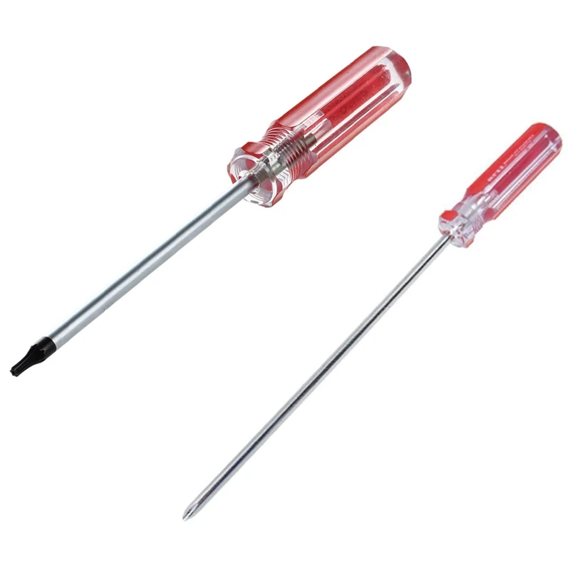 

T10 3mm Magnetic Tip Plastic Grip Torx Security Screwdriver with 6mm Cross Tip Long Blade Screwdriver Hand Tool