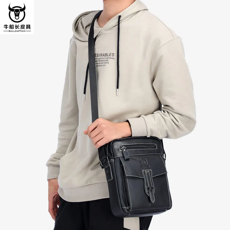 Bull Captain Leather Men's Leather Shoulder/Crossbody Bag Full-Grain Leather Business Fashion Men's Bag Small Bag