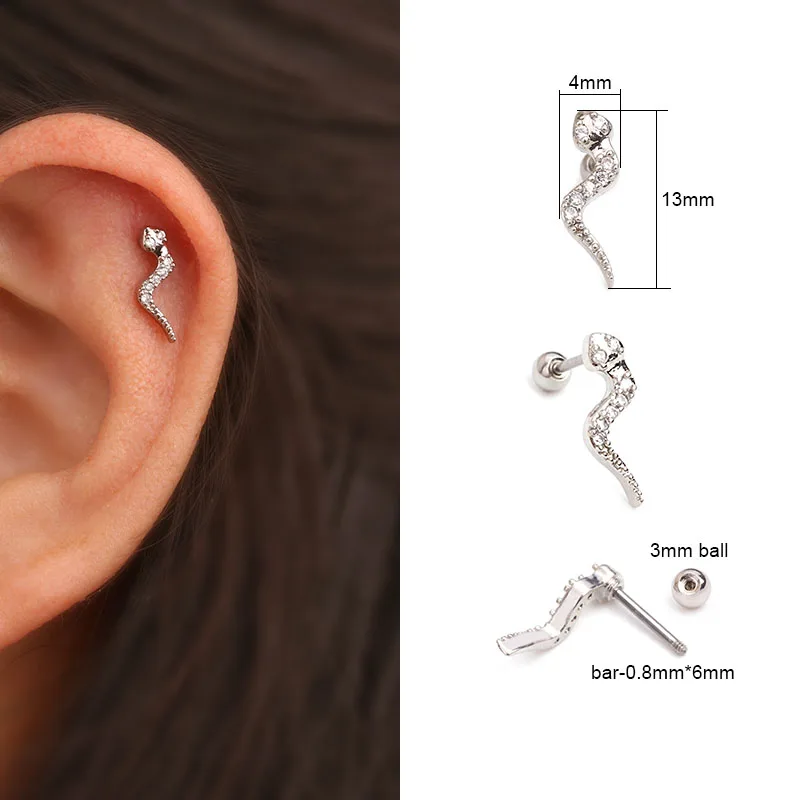 1 шт. Cz змея хряща шпилька животное спираль пирсинг ювелирные изделия раковины