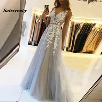 v neck long prom dresses 2022 for women sexy gray summer backless white lace dubai evening party gown new