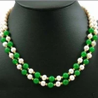 wonderful 2 rows natural white cultured pearl green chalcedony jades round beads necklace for women elegant jewelry 17 18my5262