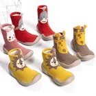 Вязаные леопардовые тапочки для малышей, обувь с резиновой подошвой, Нескользящие домашние тапочки для младенцев, детские весенние тапочки