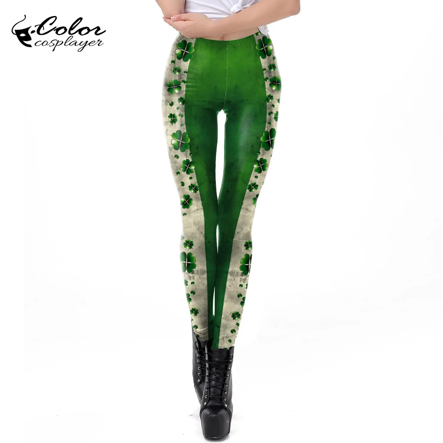 

Color Cosplayer St. Patrick's Day Leggins Fitness Pants Green Shamrock Leggin Women Slim Pants Elastic Sexy Mid-waist Legins