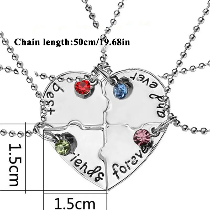 

4 Pieces Heart Shape Necklace Puzzle Hand Stamped Bead Friendship Jewelry 4pcs/set "best friend forever and ever" Pendant