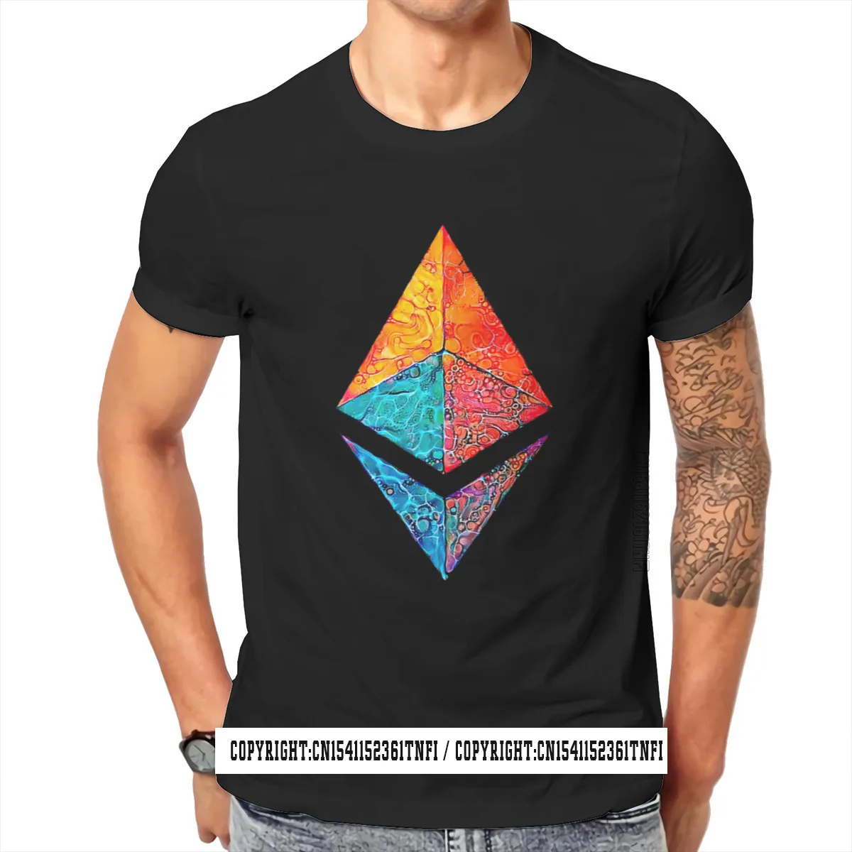 Camiseta de Bitcoin Cryptocurrency Ethereum para hombre, camisa de ácido cáustico Harajuku alternativa, Tops de algodón de talla grande con cuello redondo