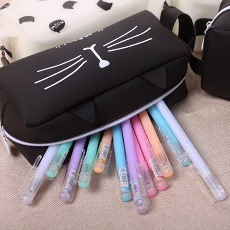 Cute Cartoon Cat Silicone Storage Box Super Big Capacity School Stationery Pen Bag Gift For Girl Boy Student Home Office | Дом и сад