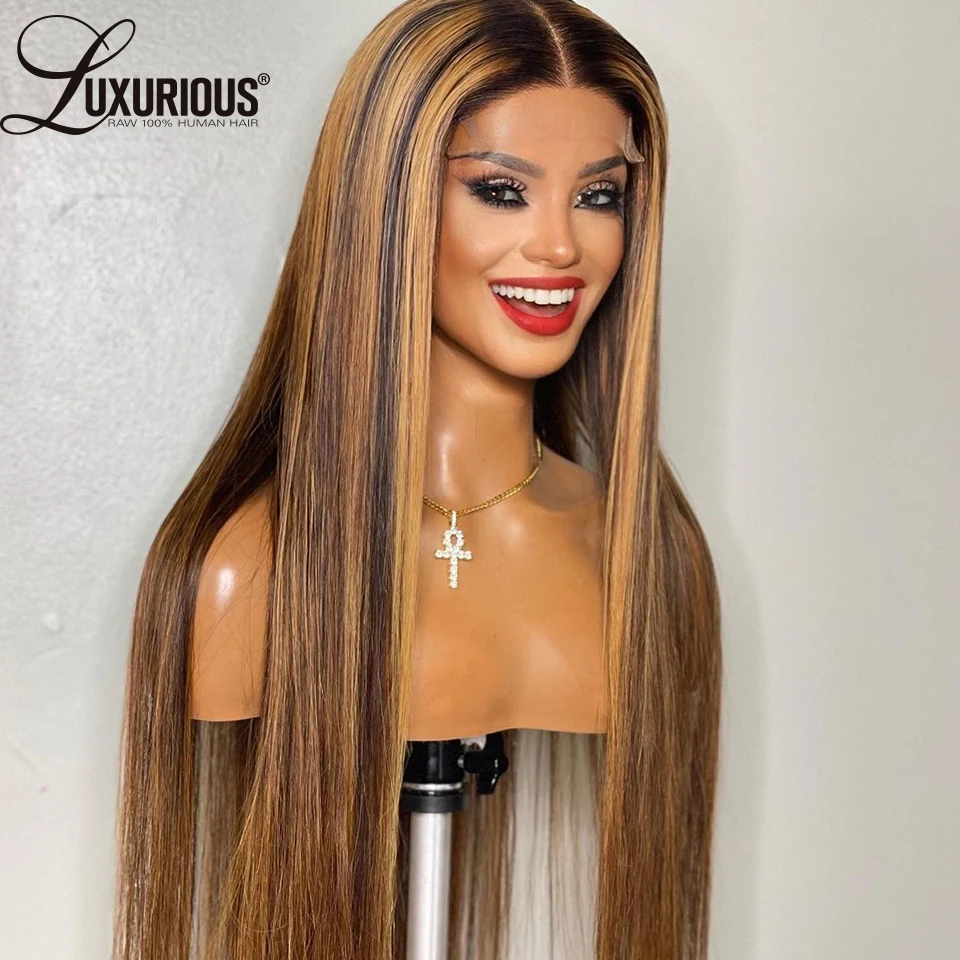 

Ombre Brown Straight Honey Blonde Highlight 13x4 Lace Front Wig Lace Front Human Hair Wigs For Women Brazilian Hair Pre Plucked