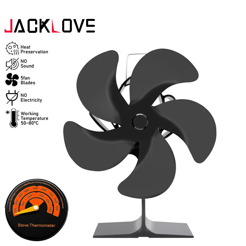 

5 Blade Fireplace Fan Quiet Safe Heat Powered Stove Fan Aluminum Alloy Home Fireplace Heating Fan Efficient Heat Distribution