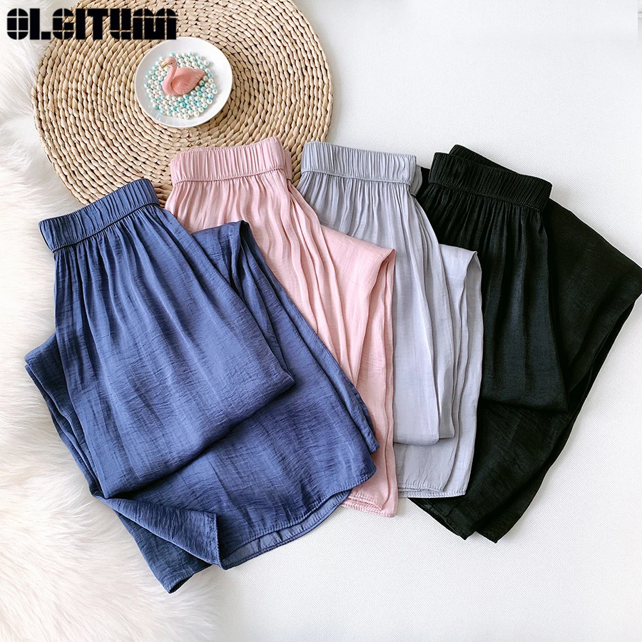 

Ultra-Light Thin Wide-Leg Pants Female Korean Summer Sunscreen Straight Pants 2020 New Simple Loose silky Nine-Point Pants