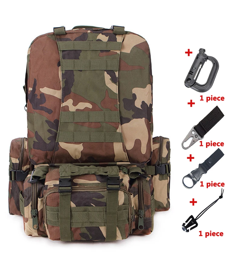 55L Molle военный рюкзак SWAT армейская полевая камуфляжная дорожная Сумка Многофункциональная двойная сумка большой емкости ACU рюкзак - Цвет: bag and hooks