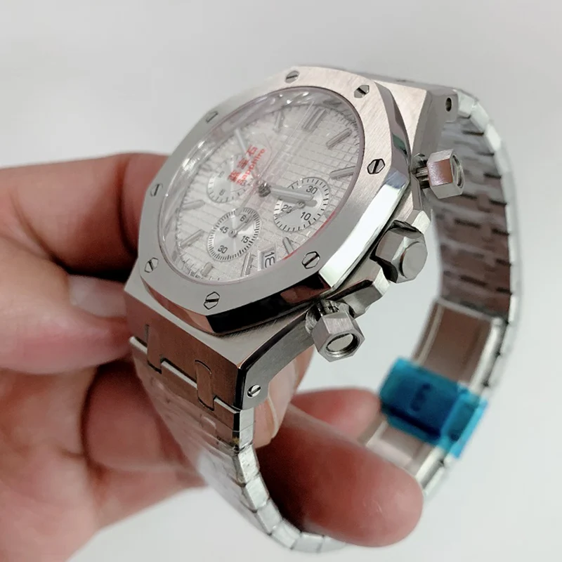 Мужские часы кварцевый хронограф Королевский 42 мм Oak Seiko Movt чехол из нержавеющей