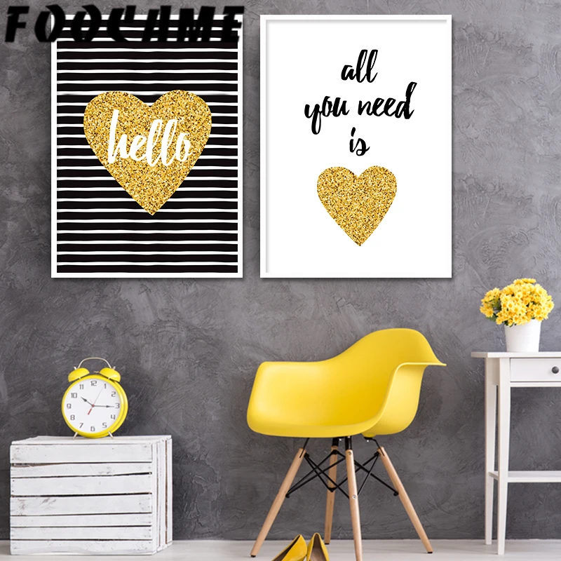 Мультфильм Любовь золото плакаты Искусство гостиная Печать холст картины