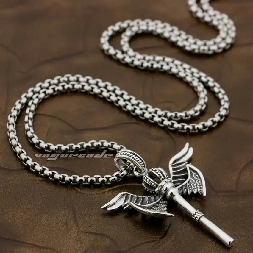 925 пробы серебряные крылья Ангела скипетр Корона Мужская подвеска для байкеров